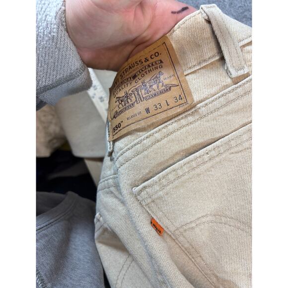 Levis 550 Jeans Men 33x34 Beige Denim Relaxed Fit Straight Leg Orange Tab Grunge - Picture 10 of 13